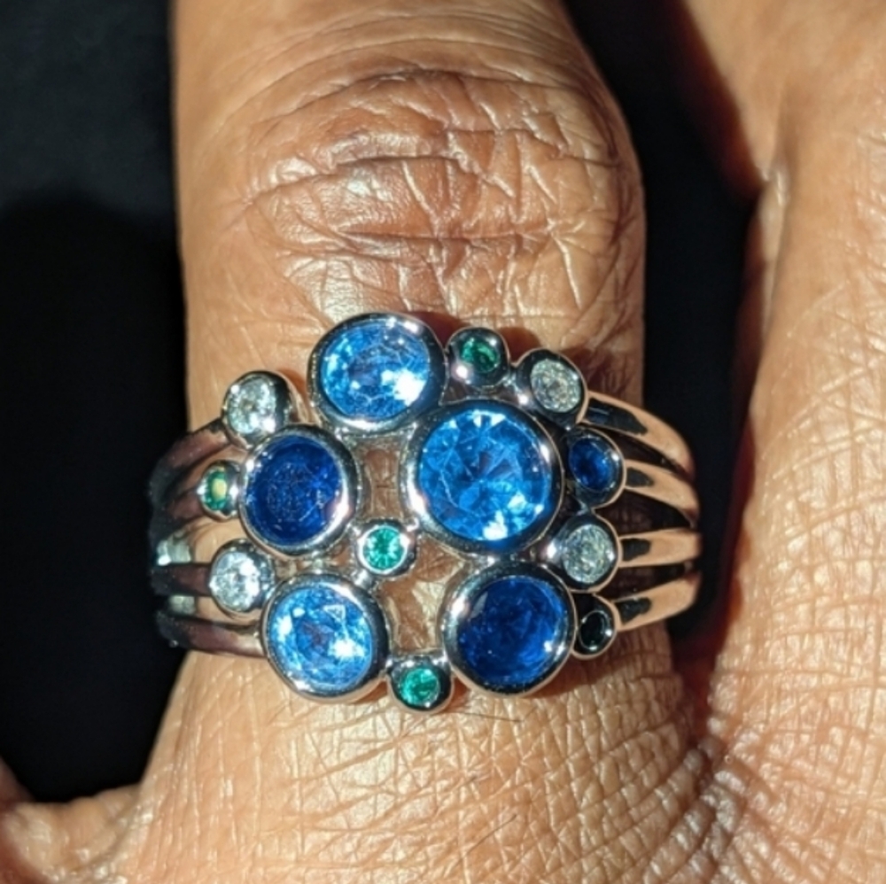 High Quality White Gold Silver Plated Cocktail Multi Gemstone Ring  Size 9 - Picture 11 of 16